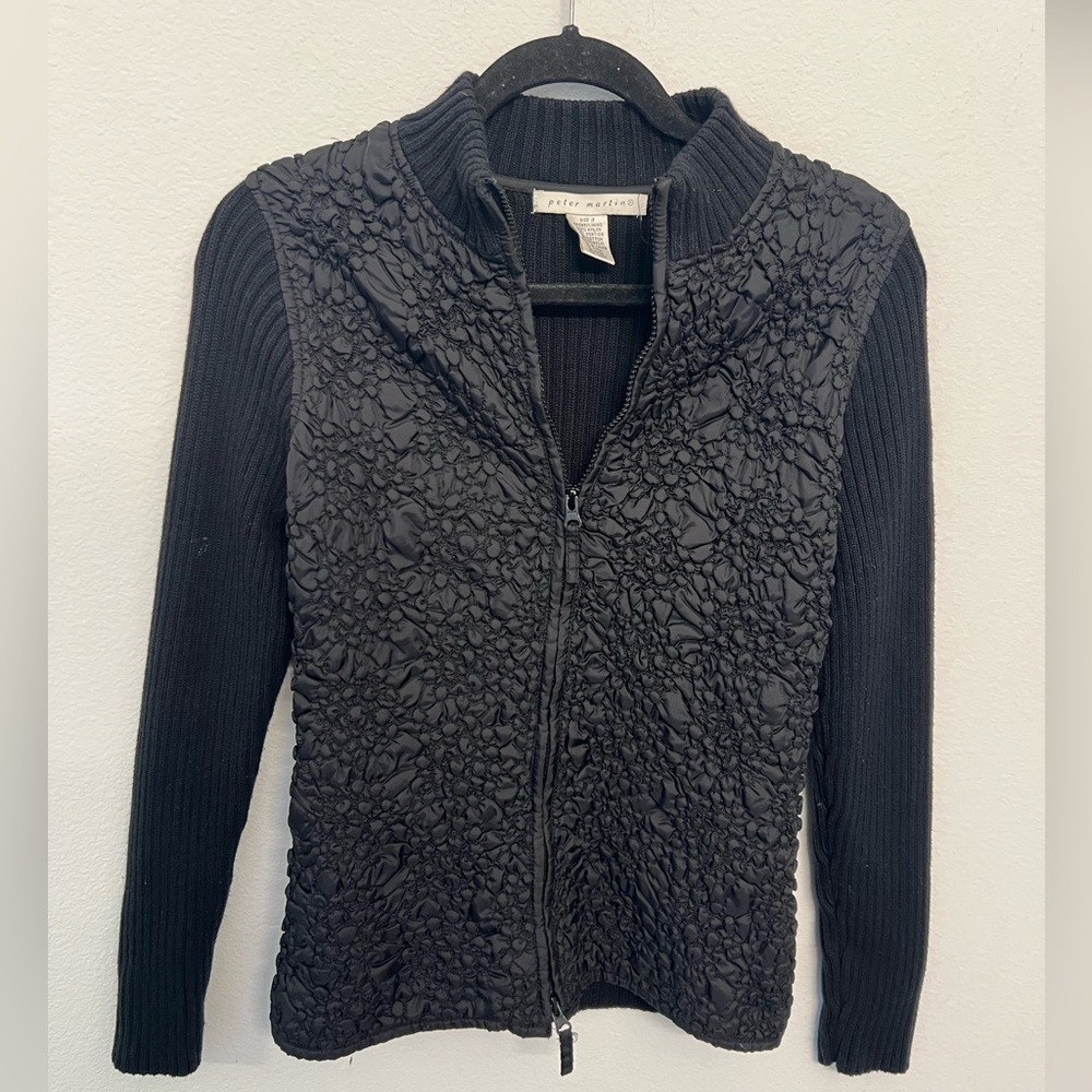 Peter Martin Black Textured Zip Front Knit Jacket Size S